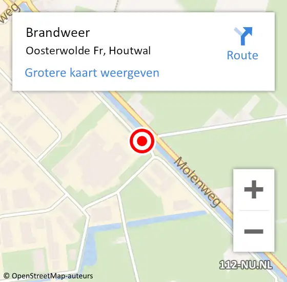 Locatie op kaart van de 112 melding: Brandweer Oosterwolde Fr, Houtwal op 1 maart 2020 02:32