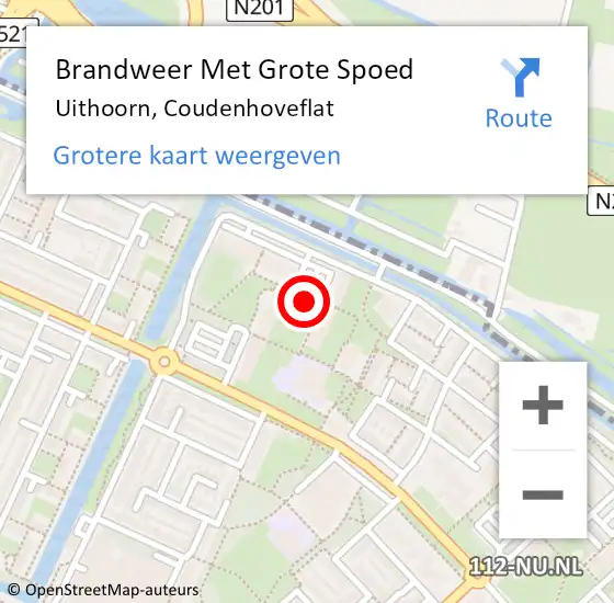 Locatie op kaart van de 112 melding: Brandweer Met Grote Spoed Naar Uithoorn, Coudenhoveflat op 1 maart 2020 04:45