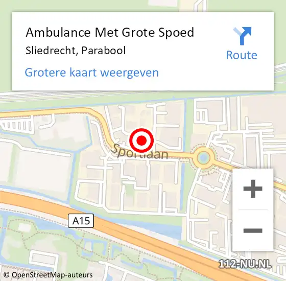 Locatie op kaart van de 112 melding: Ambulance Met Grote Spoed Naar Sliedrecht, Parabool op 30 april 2014 03:29