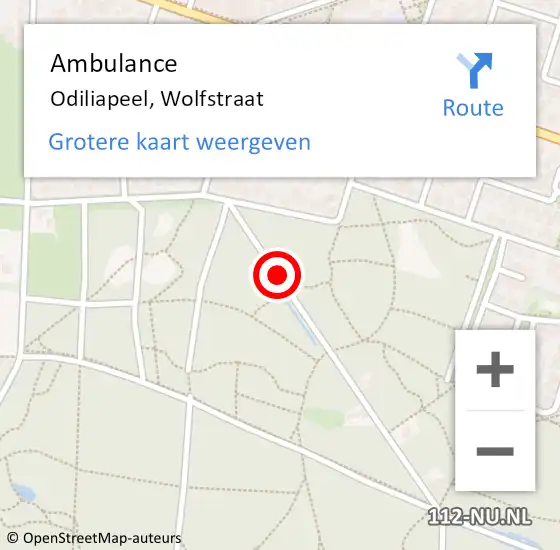 Locatie op kaart van de 112 melding: Ambulance Odiliapeel, Wolfstraat op 1 maart 2020 11:40