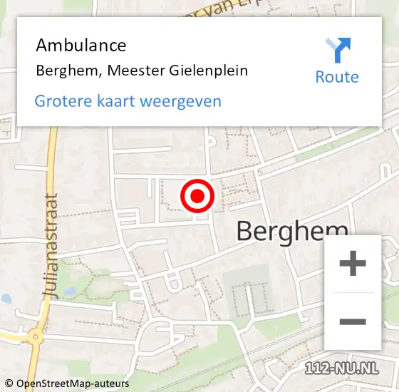 Locatie op kaart van de 112 melding: Ambulance Berghem, Meester Gielenplein op 1 maart 2020 11:52