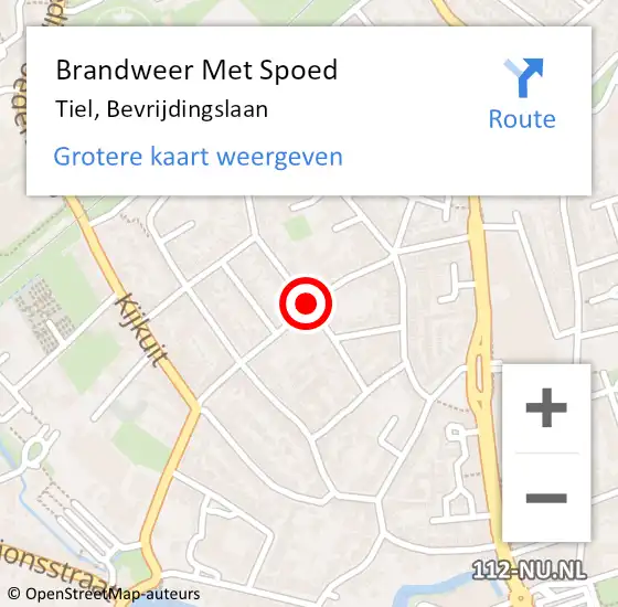 Locatie op kaart van de 112 melding: Brandweer Met Spoed Naar Tiel, Bevrijdingslaan op 1 maart 2020 13:03