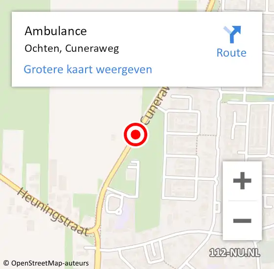 Locatie op kaart van de 112 melding: Ambulance Ochten, Cuneraweg op 1 maart 2020 17:49