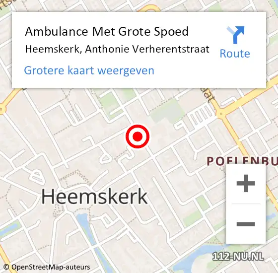 Locatie op kaart van de 112 melding: Ambulance Met Grote Spoed Naar Heemskerk, Anthonie Verherentstraat op 1 maart 2020 18:52
