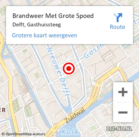 Locatie op kaart van de 112 melding: Brandweer Met Grote Spoed Naar Delft, Gasthuissteeg op 1 maart 2020 19:29