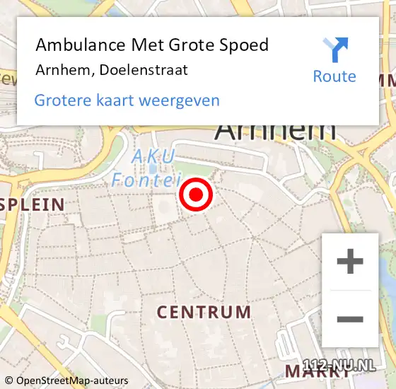 Locatie op kaart van de 112 melding: Ambulance Met Grote Spoed Naar Arnhem, Doelenstraat op 1 maart 2020 23:58