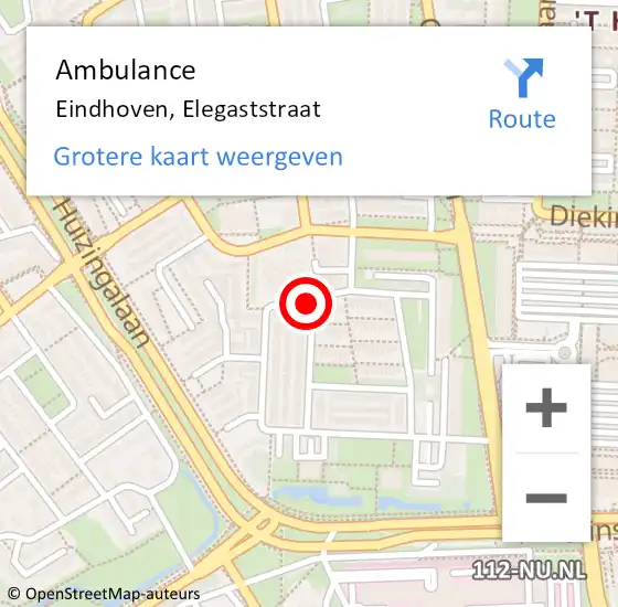 Locatie op kaart van de 112 melding: Ambulance Eindhoven, Elegaststraat op 2 maart 2020 09:02