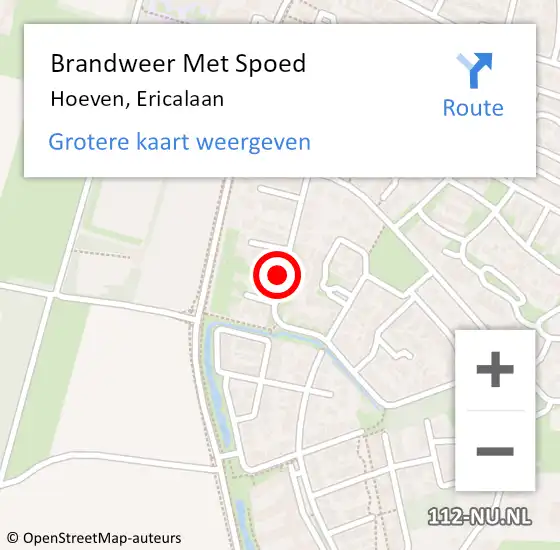 Locatie op kaart van de 112 melding: Brandweer Met Spoed Naar Hoeven, Ericalaan op 2 maart 2020 11:00