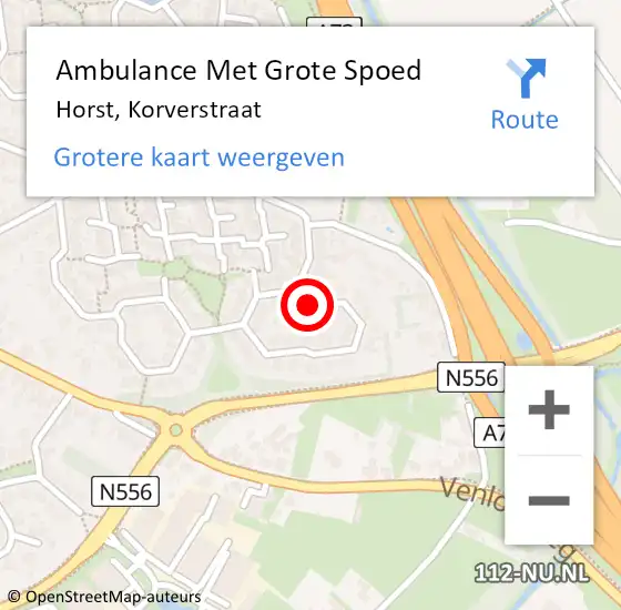 Locatie op kaart van de 112 melding: Ambulance Met Grote Spoed Naar Horst, Korverstraat op 2 maart 2020 11:03