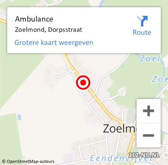 Locatie op kaart van de 112 melding: Ambulance Zoelmond, Dorpsstraat op 2 maart 2020 11:54