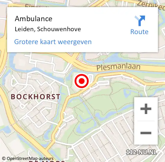 Locatie op kaart van de 112 melding: Ambulance Leiden, Schouwenhove op 2 maart 2020 13:37
