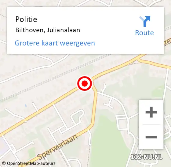 Locatie op kaart van de 112 melding: Politie Bilthoven, Julianalaan op 2 maart 2020 14:04