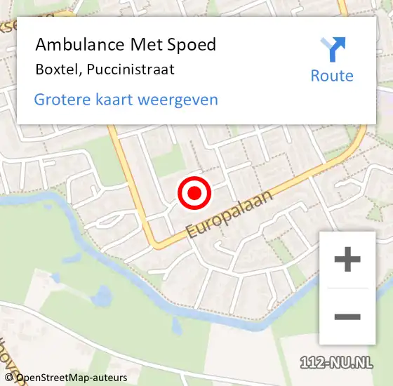 Locatie op kaart van de 112 melding: Ambulance Met Spoed Naar Boxtel, Puccinistraat op 2 maart 2020 14:35