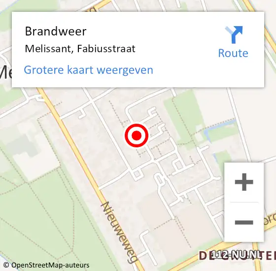 Locatie op kaart van de 112 melding: Brandweer Melissant, Fabiusstraat op 2 maart 2020 14:57