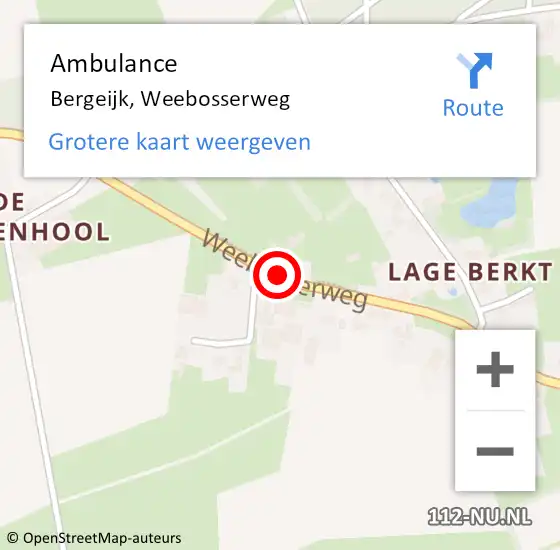 Locatie op kaart van de 112 melding: Ambulance Bergeijk, Weebosserweg op 2 maart 2020 17:02