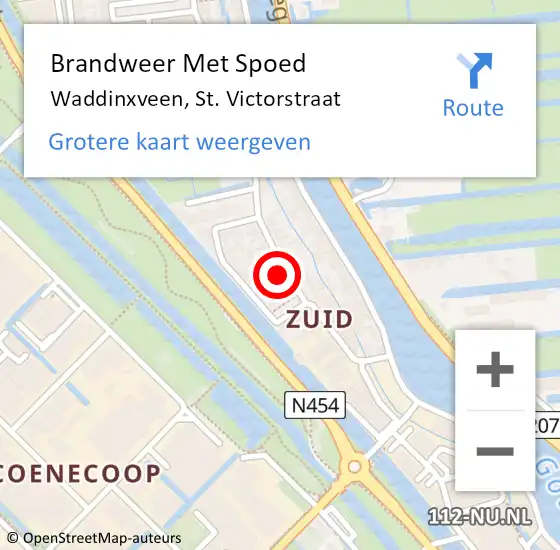 Locatie op kaart van de 112 melding: Brandweer Met Spoed Naar Waddinxveen, St. Victorstraat op 8 september 2013 00:07