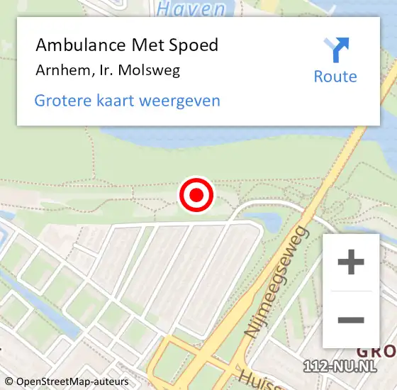Locatie op kaart van de 112 melding: Ambulance Met Spoed Naar Arnhem, Ir. Molsweg op 2 maart 2020 17:49