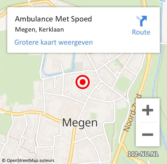 Locatie op kaart van de 112 melding: Ambulance Met Spoed Naar Megen, Kerklaan op 2 maart 2020 19:06