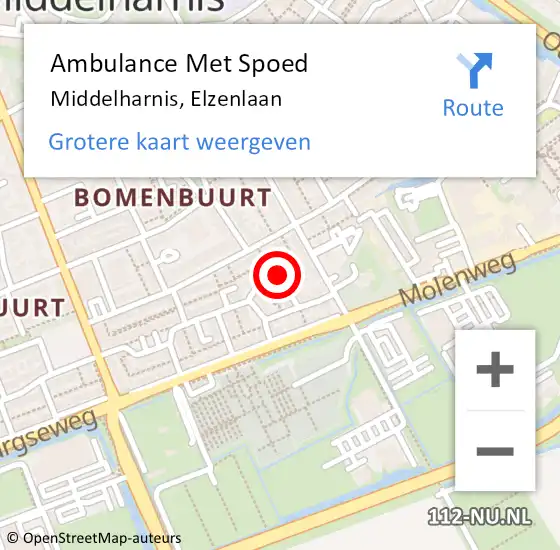 Locatie op kaart van de 112 melding: Ambulance Met Spoed Naar Middelharnis, Elzenlaan op 2 maart 2020 21:12