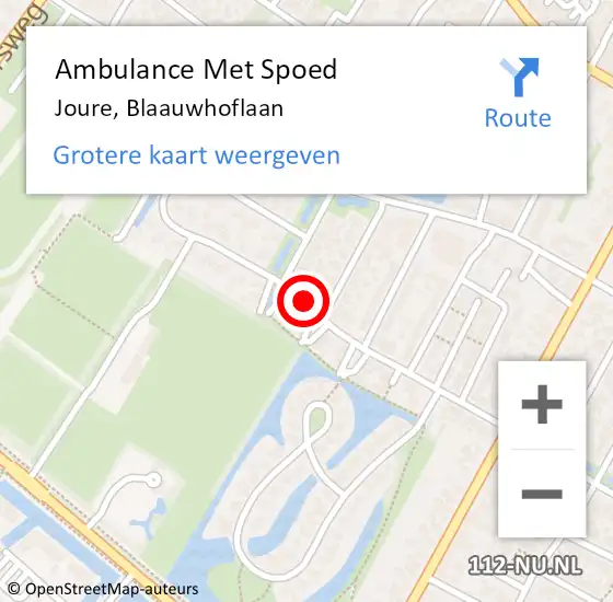 Locatie op kaart van de 112 melding: Ambulance Met Spoed Naar Joure, Blaauwhoflaan op 2 maart 2020 22:02