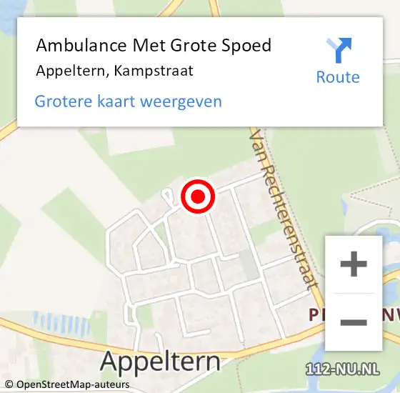 Locatie op kaart van de 112 melding: Ambulance Met Grote Spoed Naar Appeltern, Kampstraat op 3 maart 2020 00:52