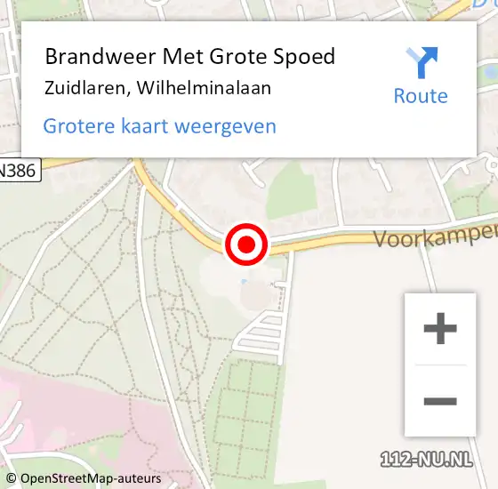 Locatie op kaart van de 112 melding: Brandweer Met Grote Spoed Naar Zuidlaren, Wilhelminalaan op 3 maart 2020 03:15