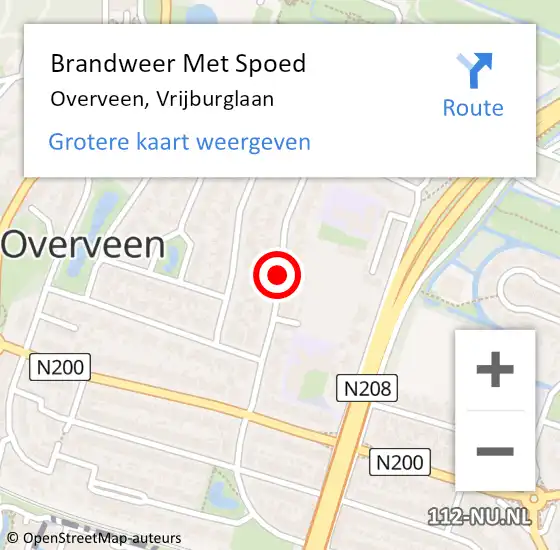 Locatie op kaart van de 112 melding: Brandweer Met Spoed Naar Overveen, Vrijburglaan op 3 maart 2020 16:11