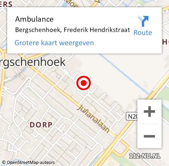 Locatie op kaart van de 112 melding: Ambulance Bergschenhoek, Frederik Hendrikstraat op 3 maart 2020 16:12