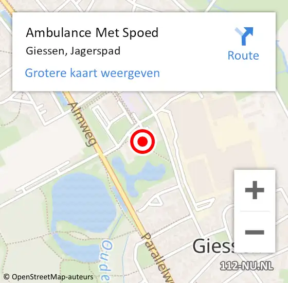 Locatie op kaart van de 112 melding: Ambulance Met Spoed Naar Giessen, Jagerspad op 30 april 2014 10:43