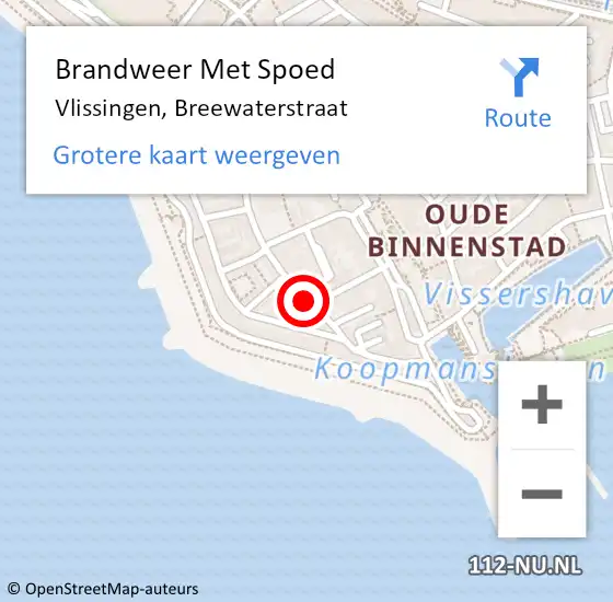 Locatie op kaart van de 112 melding: Brandweer Met Spoed Naar Vlissingen, Breewaterstraat op 3 maart 2020 18:31