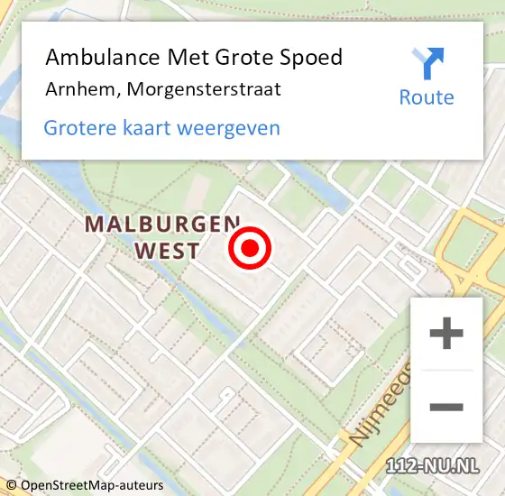 Locatie op kaart van de 112 melding: Ambulance Met Grote Spoed Naar Arnhem, Morgensterstraat op 3 maart 2020 18:37