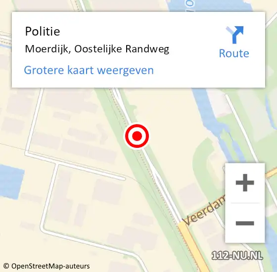 Locatie op kaart van de 112 melding: Politie Moerdijk, Oostelijke Randweg op 3 maart 2020 19:29