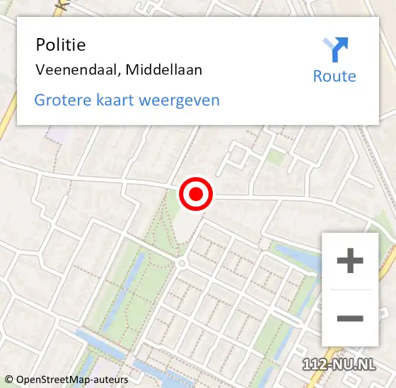 Locatie op kaart van de 112 melding: Politie Veenendaal, Middellaan op 3 maart 2020 22:08