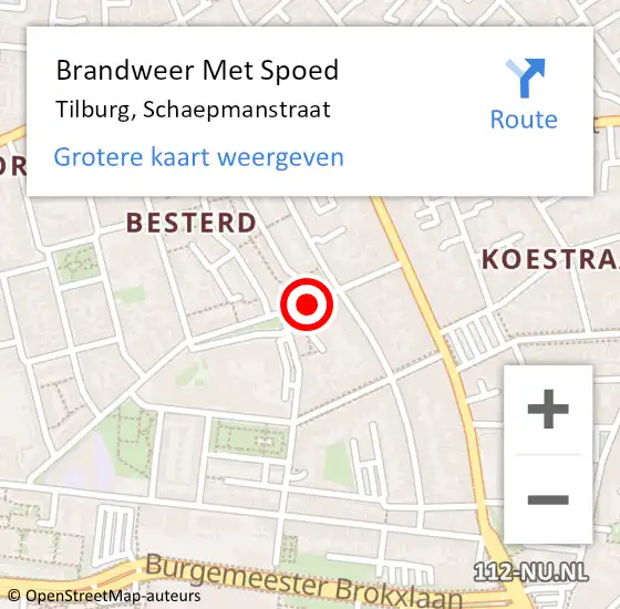 Locatie op kaart van de 112 melding: Brandweer Met Spoed Naar Tilburg, Schaepmanstraat op 3 maart 2020 23:00