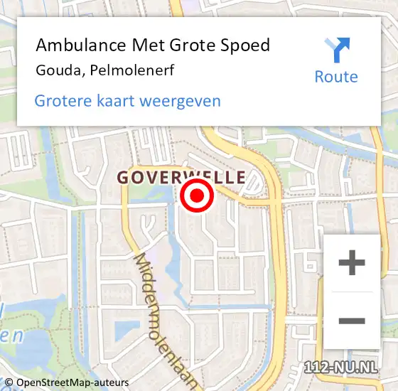 Locatie op kaart van de 112 melding: Ambulance Met Grote Spoed Naar Gouda, Pelmolenerf op 4 maart 2020 04:14