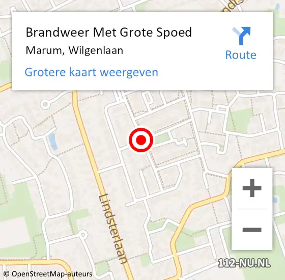 Locatie op kaart van de 112 melding: Brandweer Met Grote Spoed Naar Marum, Wilgenlaan op 4 maart 2020 10:33