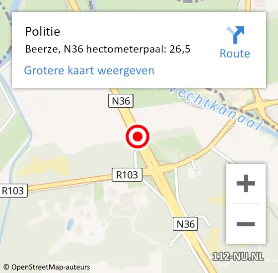 Locatie op kaart van de 112 melding: Politie Beerze, N36 hectometerpaal: 26,5 op 4 maart 2020 13:01