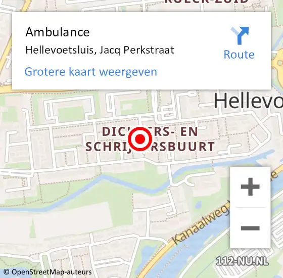 Locatie op kaart van de 112 melding: Ambulance Hellevoetsluis, Jacq Perkstraat op 4 maart 2020 13:09