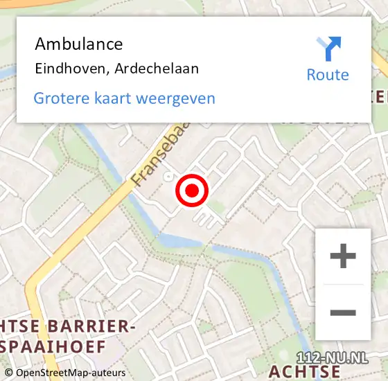 Locatie op kaart van de 112 melding: Ambulance Eindhoven, Ardechelaan op 4 maart 2020 14:56