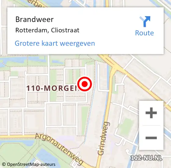 Locatie op kaart van de 112 melding: Brandweer Rotterdam, Cliostraat op 4 maart 2020 17:31