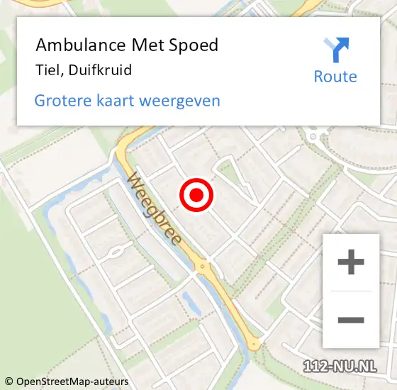 Locatie op kaart van de 112 melding: Ambulance Met Spoed Naar Tiel, Duifkruid op 4 maart 2020 17:53