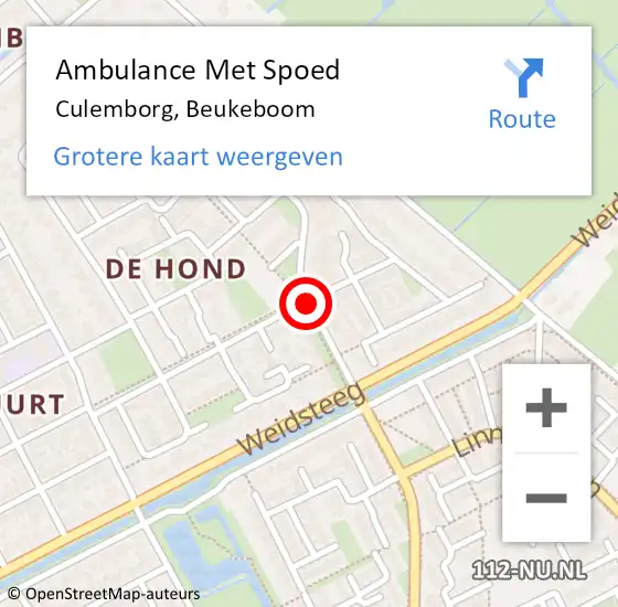 Locatie op kaart van de 112 melding: Ambulance Met Spoed Naar Culemborg, Beukeboom op 4 maart 2020 18:15