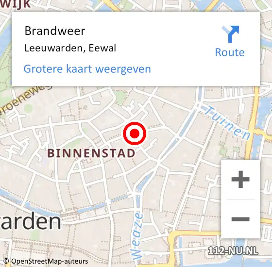 Locatie op kaart van de 112 melding: Brandweer Leeuwarden, Eewal op 5 maart 2020 00:12