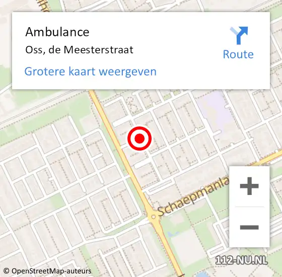 Locatie op kaart van de 112 melding: Ambulance Oss, de Meesterstraat op 5 maart 2020 00:32