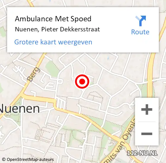 Locatie op kaart van de 112 melding: Ambulance Met Spoed Naar Nuenen, Pieter Dekkersstraat op 5 maart 2020 08:08