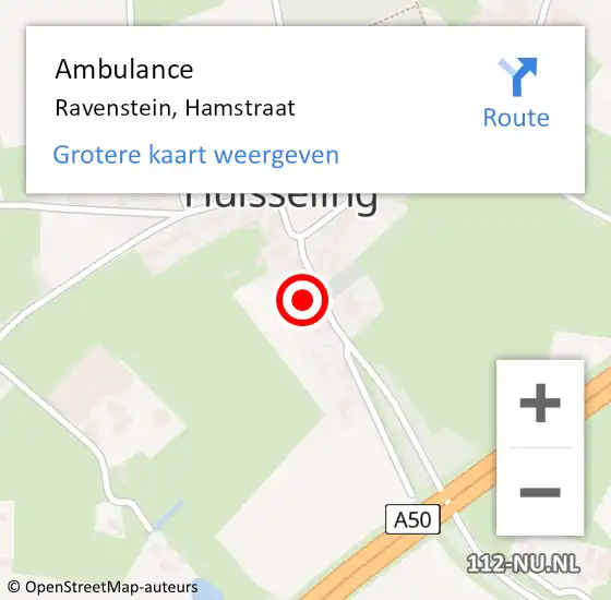 Locatie op kaart van de 112 melding: Ambulance Ravenstein, Hamstraat op 30 april 2014 12:47