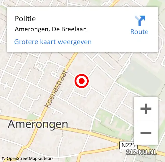 Locatie op kaart van de 112 melding: Politie Amerongen, De Breelaan op 5 maart 2020 10:45