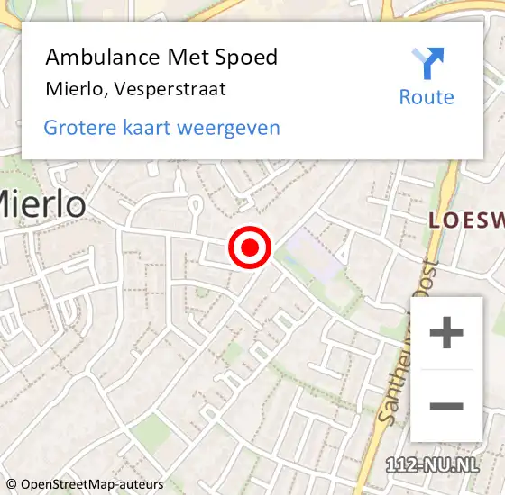 Locatie op kaart van de 112 melding: Ambulance Met Spoed Naar Mierlo, Vesperstraat op 5 maart 2020 13:10