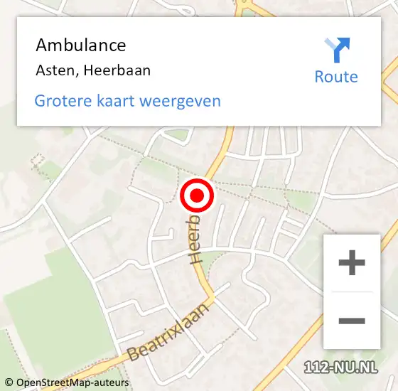 Locatie op kaart van de 112 melding: Ambulance Asten, Heerbaan op 5 maart 2020 15:58