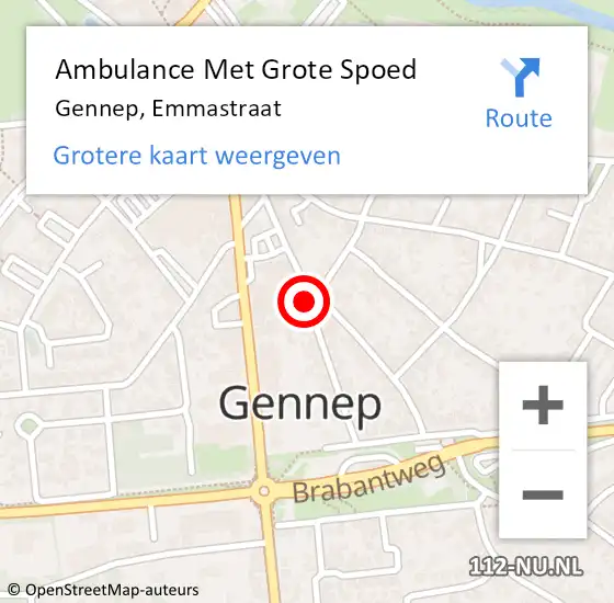 Locatie op kaart van de 112 melding: Ambulance Met Grote Spoed Naar Gennep, Emmastraat op 5 maart 2020 18:13